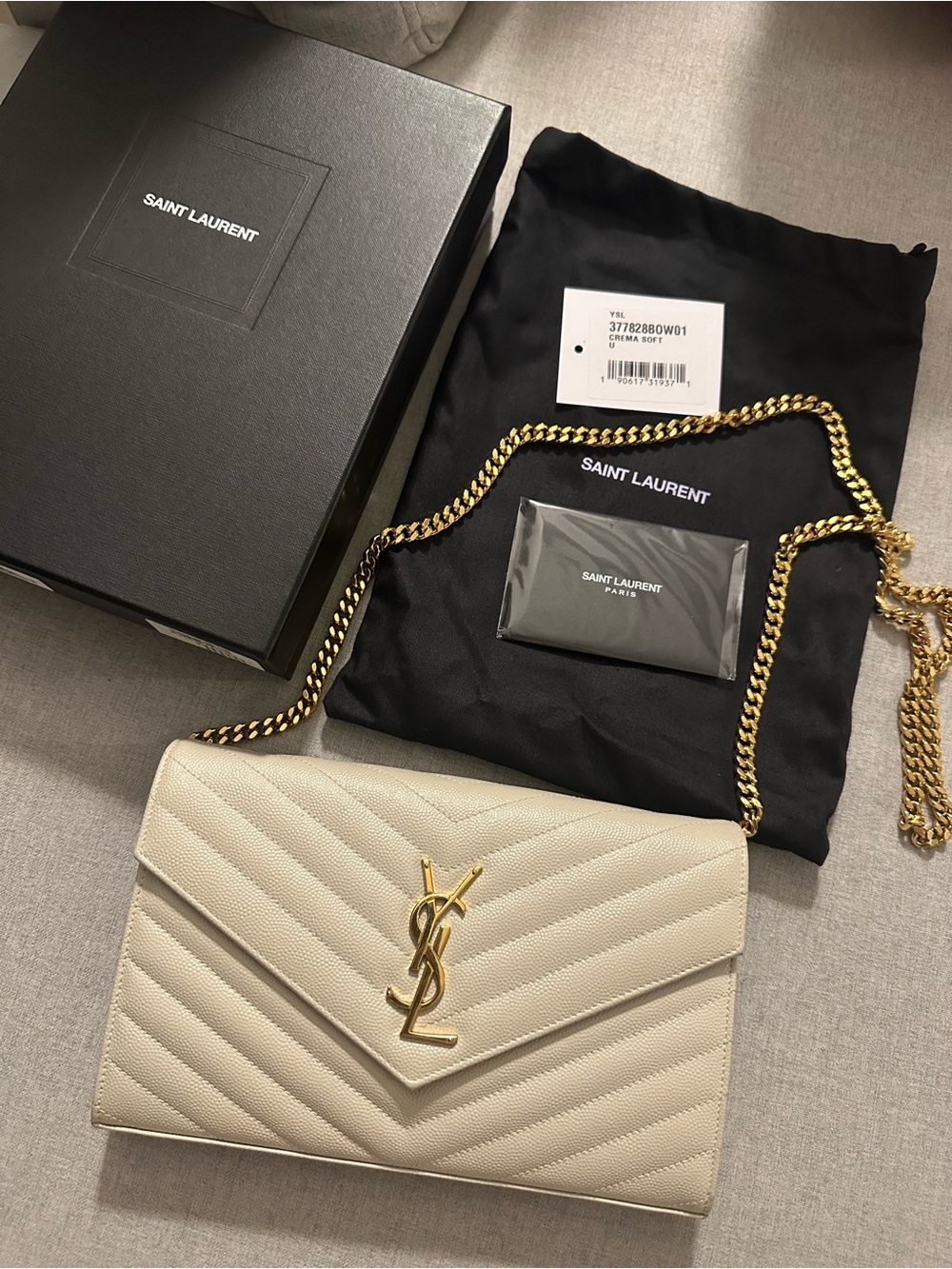 Saint Laurent CLASSIC CASSANDRE CHAIN WALLET IN GRAIN DE POUDRE LEATHER
